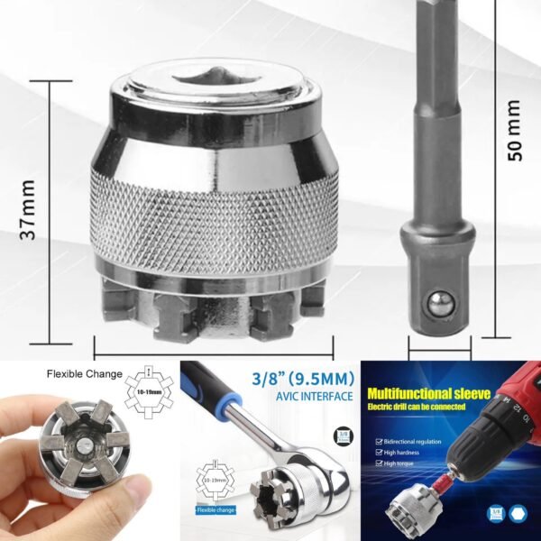 Clé Douille Universelle 10-19mm Réglable Pour Visseuse et bras 3/8" SFT