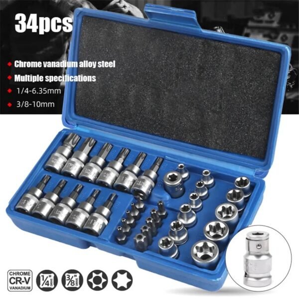 Coffret D'embouts Et Douilles Étoile TORX 34 Pièces