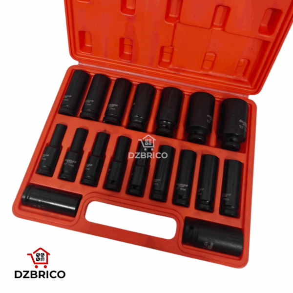 Caisse douille a choc longue 1/2" 18pcs 10-32mm